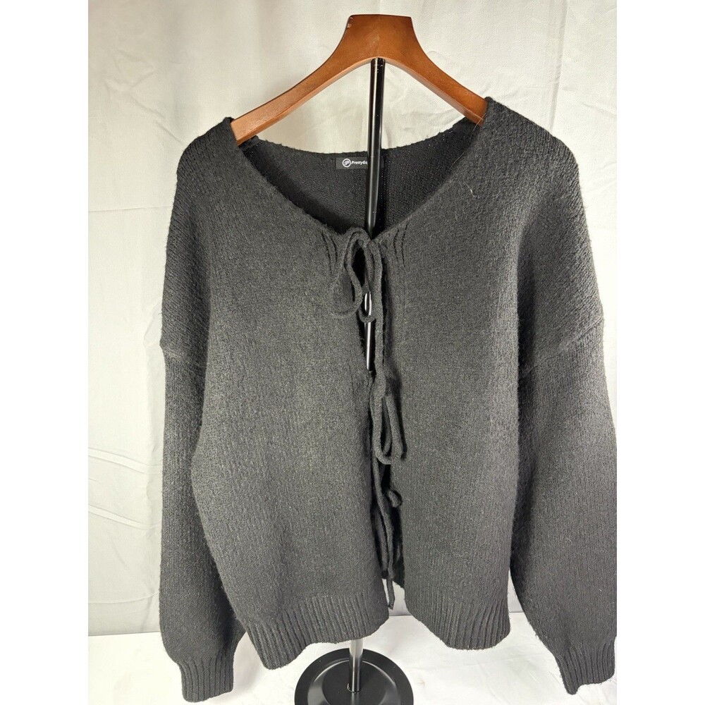 PrettyGarden Black Knit Pullover Sweater Mock Neck Long Sleeve S, Open Front